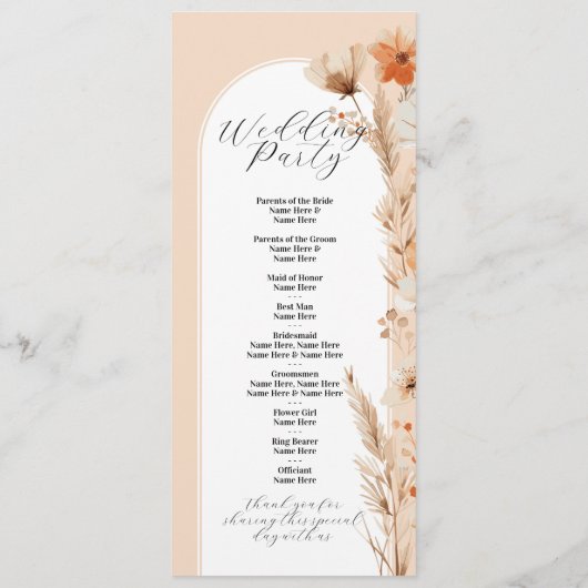 Boho Floral Bruiloft Menu Ceremonie Details (Achterkant)