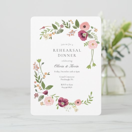  Boho Floral bruiloft repetitie diner Kaart (Staand voorkant)