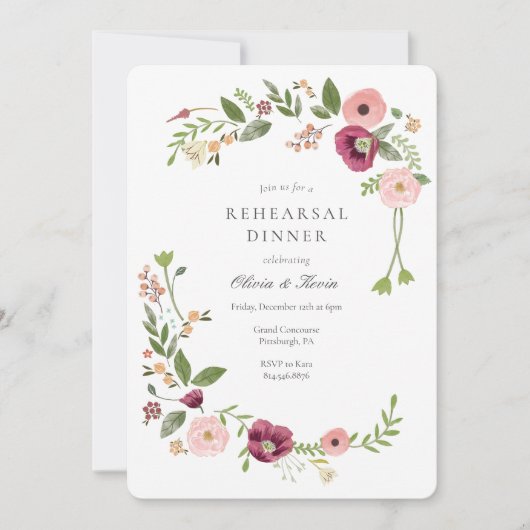 Boho Floral bruiloft repetitie diner Kaart (Voorkant)