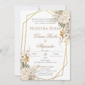 Boho Floral bruiloft uitnodiging in het Spaans (Voorkant)
