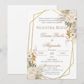 Boho Floral bruiloft uitnodiging in het Spaans (Voorkant / Achterkant)