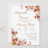 Boho Floral bruiloft uitnodiging in het Spaans (Voorkant)