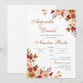 Boho Floral bruiloft uitnodiging in het Spaans (Voorkant / Achterkant)