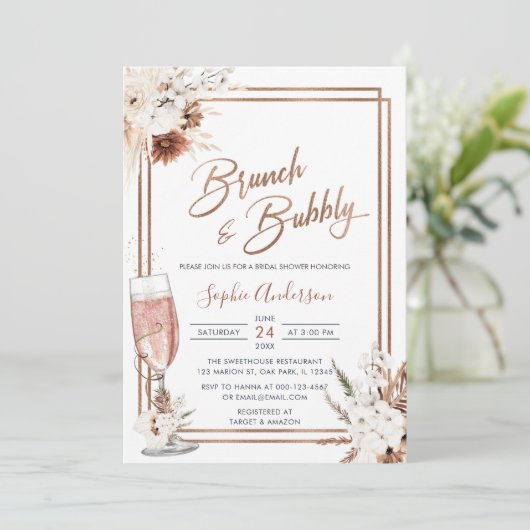 Boho Floral Brunch en Bubble Vrijgezellenfeest Kaart (Staand voorkant)