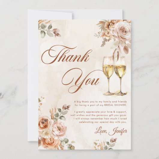 Boho Floral Brunch en Bubbly Vrijgezellenfeest Bedankkaart (Voorkant)