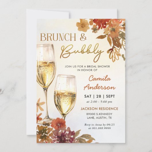 Boho Floral Brunch en Bubbly Vrijgezellenfeest Kaart (Voorkant)