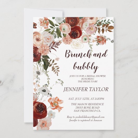 Boho Floral Brunch en bubbly vrijgezellenfeest Kaart (Voorkant)