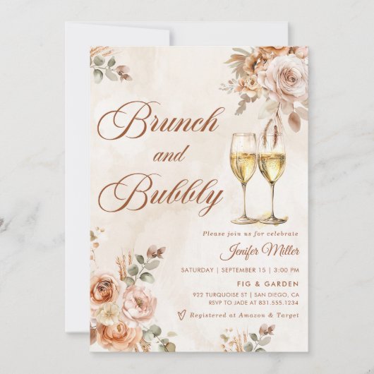Boho Floral Brunch en Bubbly Vrijgezellenfeest Kaart (Voorkant)