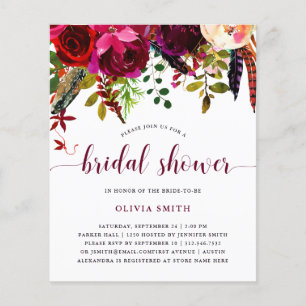 Boho Floral   BUDGET Bridal Shower-uitnodiging