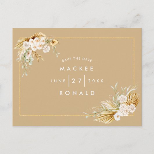 Boho Floral Budget Bruiloft Save the Date Briefkaart (Voorkant)