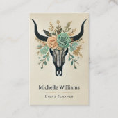 Boho Floral Bull Koe Schedel Western Rustiek Visitekaartje (Voorkant)