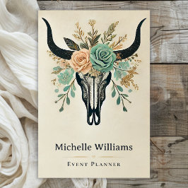 Boho Floral Bull Koe Schedel Western Rustiek Visitekaartje