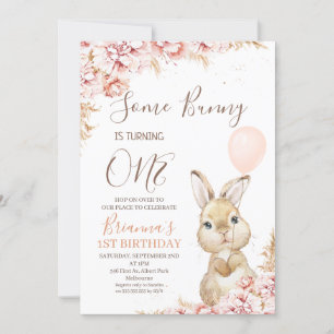 Boho Floral Bunny Balloon 1e verjaardag Uitnodigin Kaart