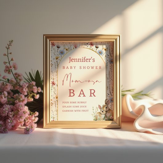Boho Floral Bunny Beige Mom-osa Bar Sign Poster