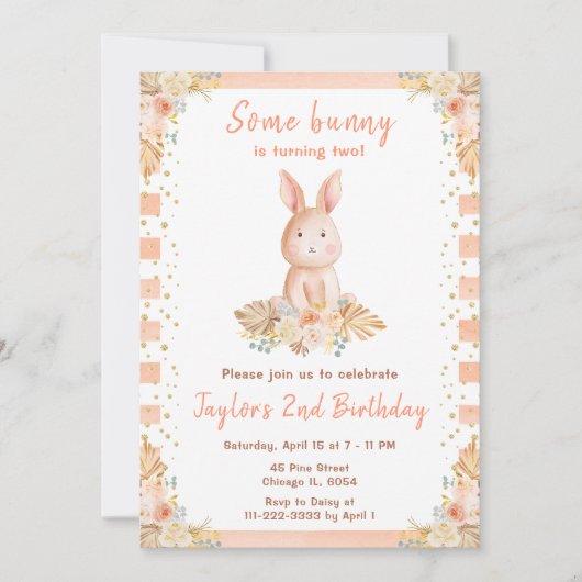 Boho Floral Bunny Birthday Kaart (Voorkant)
