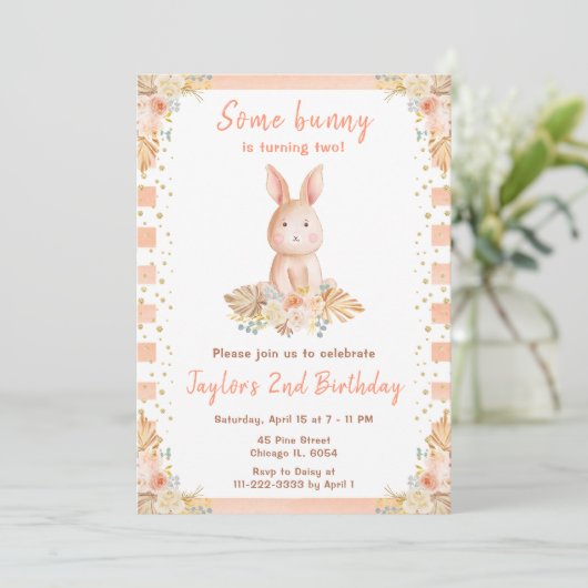 Boho Floral Bunny Birthday Kaart (Staand voorkant)