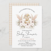 Boho Floral Bunny Rabbit Baby shower Invitation Kaart (Voorkant / Achterkant)