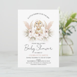 Boho Floral Bunny Rabbit Baby shower Invitation Kaart