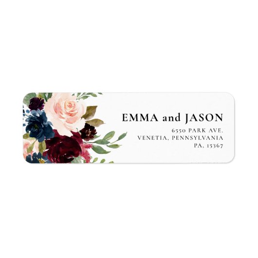 Boho Floral Burgundy Blush Return Address Label (Voorkant)