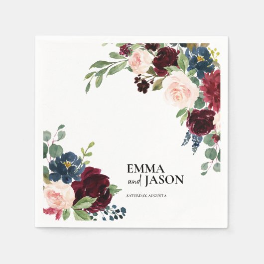 Boho Floral Burgundy Blush Wedding Napkins Servet (Voorkant)