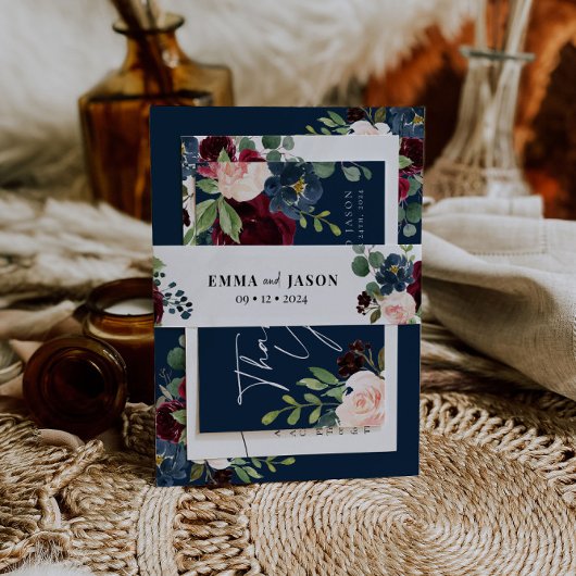 Boho Floral Burgundy Invitation Belly Band Uitnodigingen Wikkel