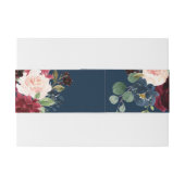 Boho Floral Burgundy Navy Belly Band Uitnodigingen Wikkel (Achterkant Voorbeeld)