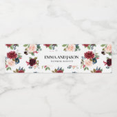 Boho Floral Burgundy Water Fles Etiket (Enkel label)