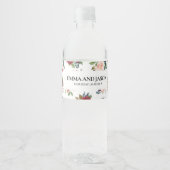 Boho Floral Burgundy Water Fles Etiket (Voorkant)