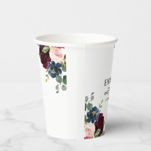 Boho Floral Burgundy Wedding Paper Cups Papieren Bekers (Rechts)