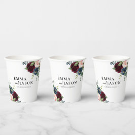 Boho Floral Burgundy Wedding Paper Cups Papieren Bekers