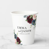 Boho Floral Burgundy Wedding Paper Cups Papieren Bekers (Voorkant)