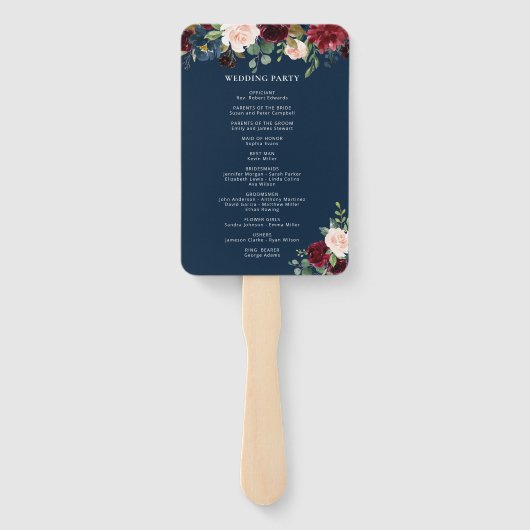 Boho Floral Burgundy Wedding Programme Fan Hand Handwaaier (Achterkant)