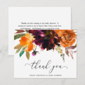Boho Floral Burnt Oranje Burgundy Baby shower Bedankkaart (Voorkant / Achterkant)