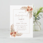 Boho Floral Burnt Oranje Pampas Grass Verloving Kaart (Staand voorkant)