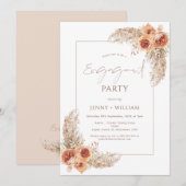 Boho Floral Burnt Oranje Pampas Grass Verloving Kaart (Voorkant / Achterkant)