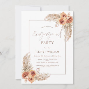 Boho Floral Burnt Oranje Pampas Grass Verloving Kaart