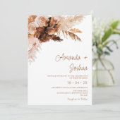 Boho Floral Burnt Oranje Pampas Grass Wedding Kaart (Staand voorkant)