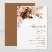 Boho Floral Burnt Oranje Pampas Grass Wedding Kaart (Voorkant / Achterkant)