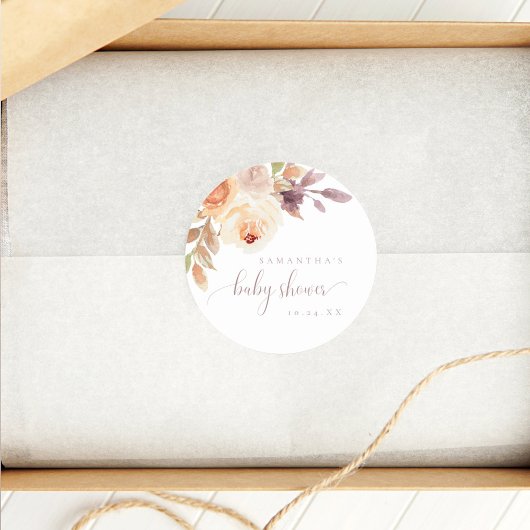 Boho Floral Burnt Sinaasappel Baby shower Ronde Sticker