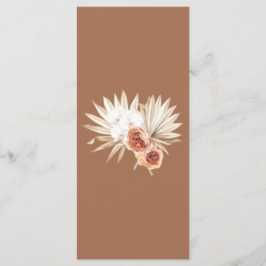 Boho Floral Burnt Sinaasappel Bruiloft Menu (Achterkant)