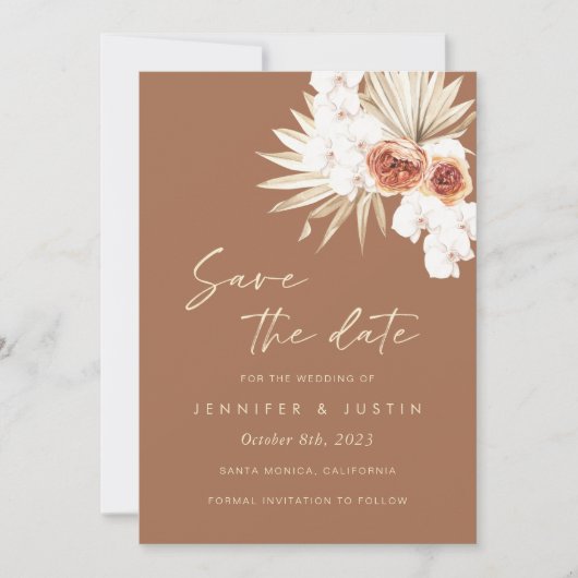 Boho Floral Burnt Sinaasappel Save the Date Kaart (Voorkant)