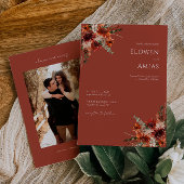 Boho Floral Burnt Sinaasappel Wedding Invitation Kaart