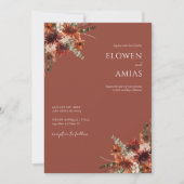 Boho Floral Burnt Sinaasappel Wedding Invitation Kaart (Voorkant)