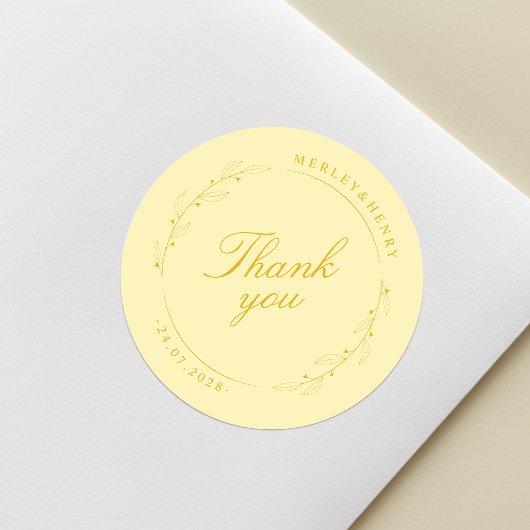 Boho Floral Butter Yellow Wedding Thank You Ronde Sticker