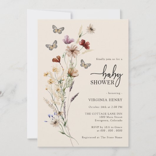 Boho Floral Butterfly Baby shower Kaart (Voorkant)