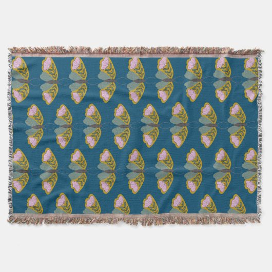 Boho Floral Butterfly Illustratie Patter Blue Deken (Voorkant)