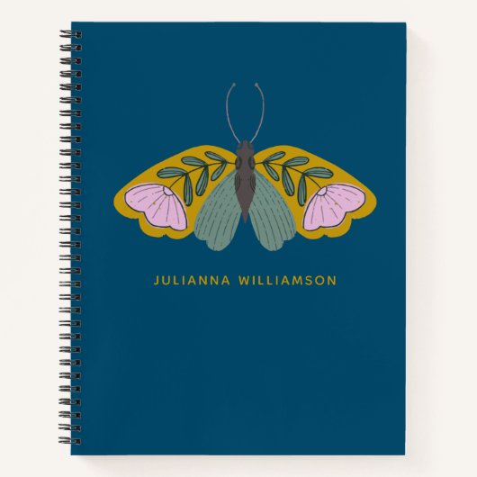 Boho Floral Butterfly Illustration Personalized Notitieboek (Voorkant)