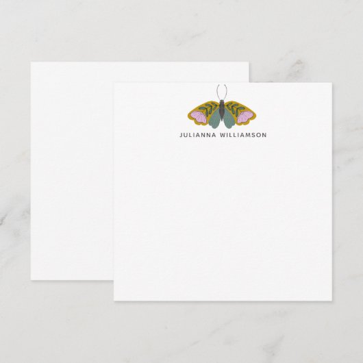 Boho Floral Butterfly Illustration Personalized Notitiekaartje (Voorkant / Achterkant)