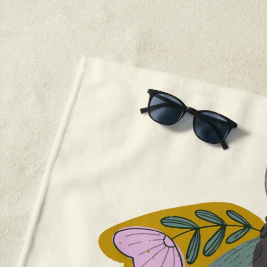 Boho Floral Butterfly Illustration Personalized Strandlaken (In situ)