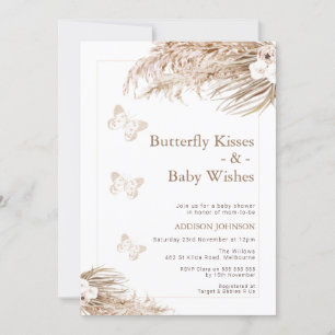Boho Floral Butterfly Kisses Baby shower Kaart